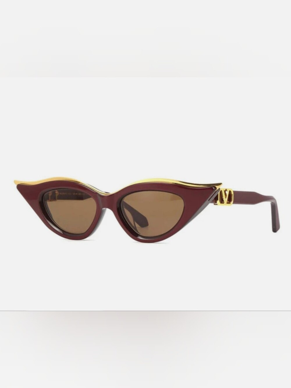 Designer Burgundy Cat-Eye Sunglasses with Gold Accents